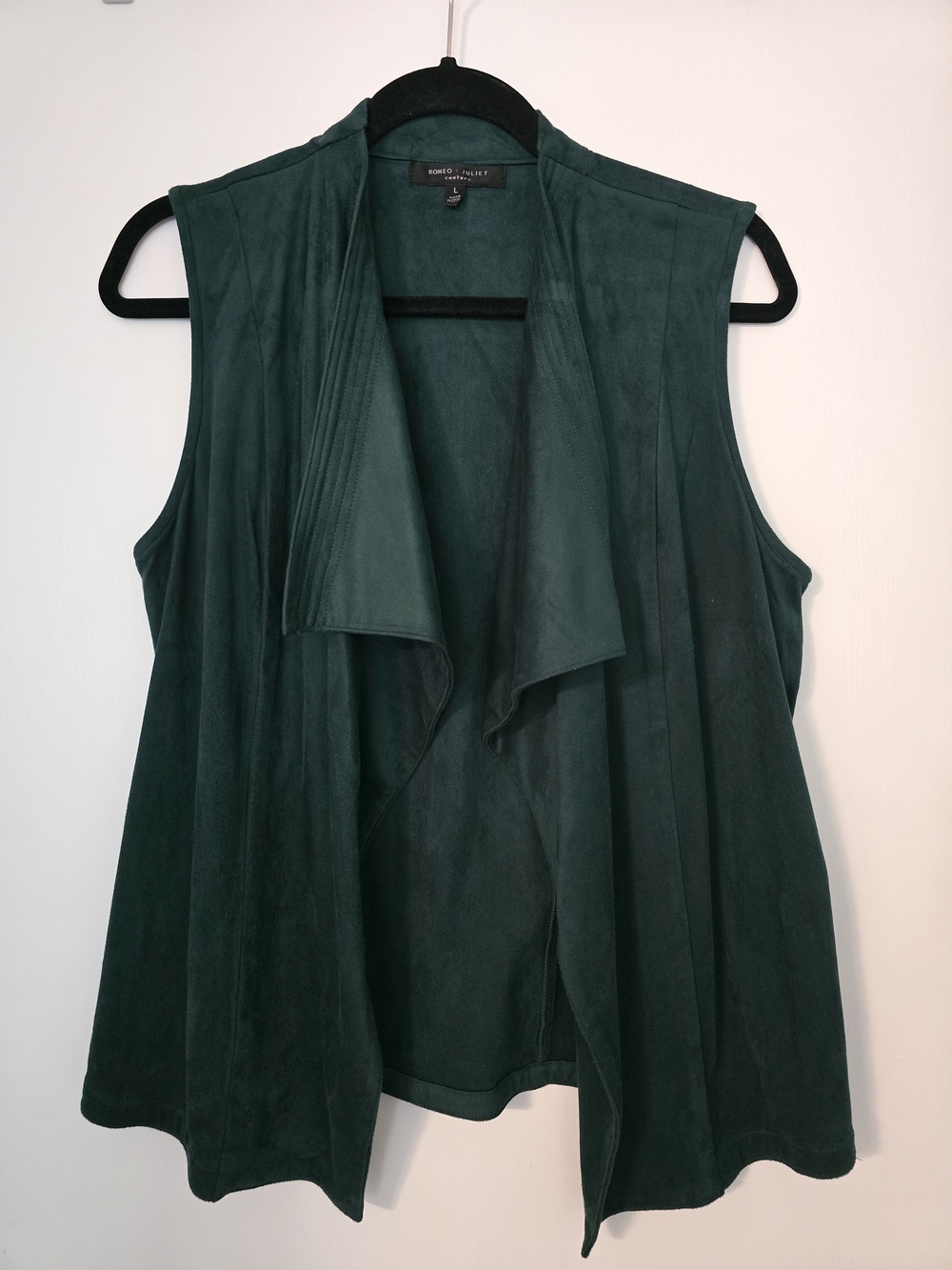 Romeo & Juliet Couture Dark Green Suede-Look Sleeveless Drape Vest